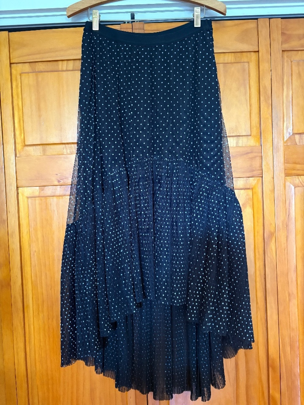 All Saints Black AubreyHigh Low Tiered Tulle Polka Dot Skirt Black, White Size 6